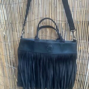 Elegant Black pleather  Fringe Shoulder Bag